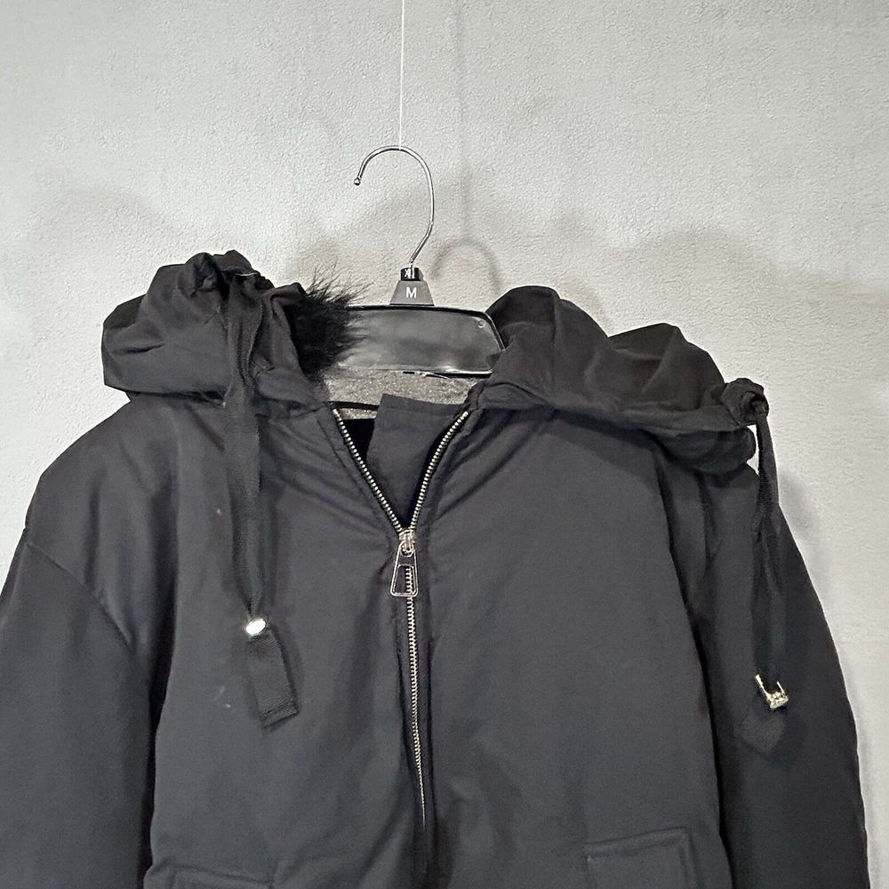 Zara Woman Full Zip Parka Down Coat Small Black Faux Fur Hooded Winter Jacket - Picture 4 of 11